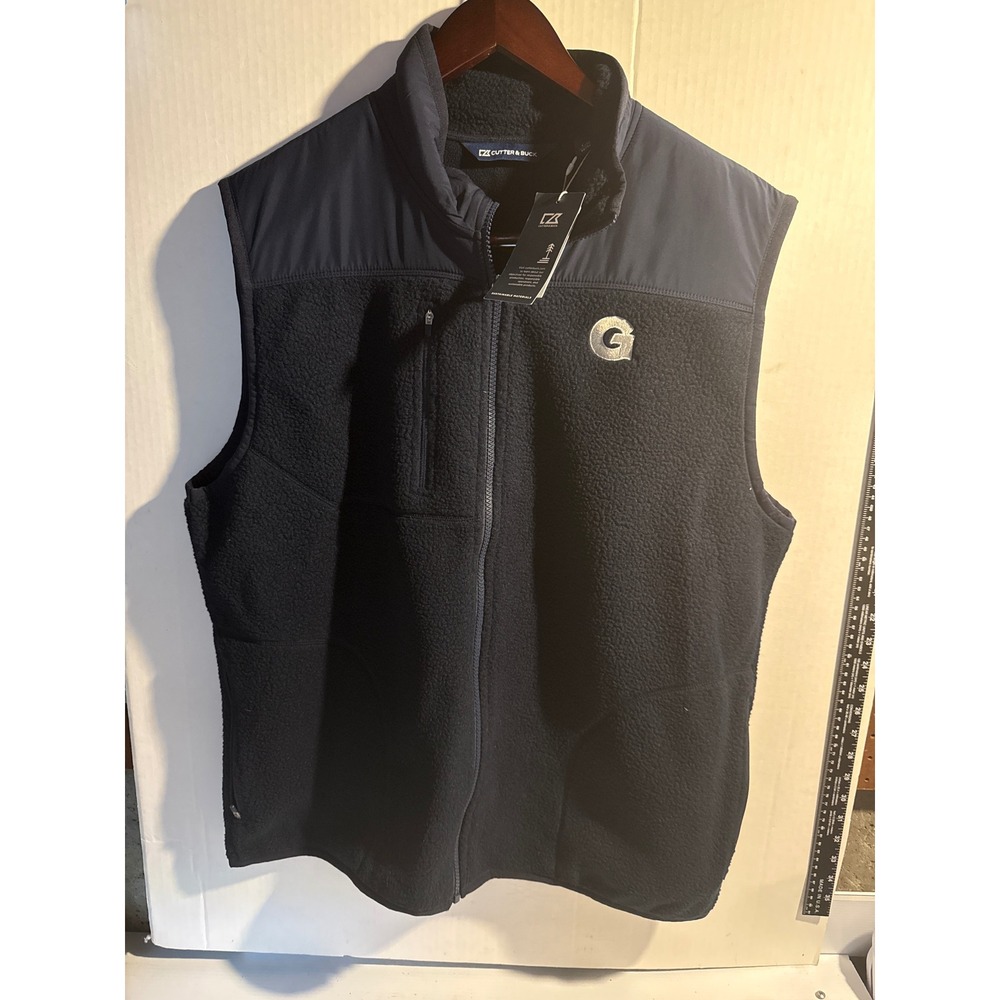 Cutter & Buck Mens Georgetown Sherpa Fleece Full Zip Vest Navy Blue Large NWT